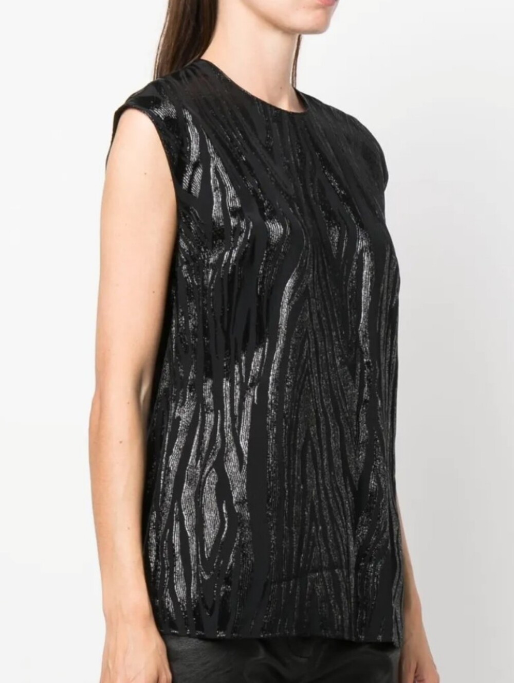 Stella McCartney Black Shimmer Tank with Subtle Moiré Pattern